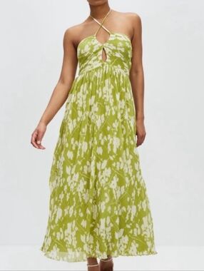 Abercrombie & Fitch Light Green Floral Drama Halter Maxi Dress XL